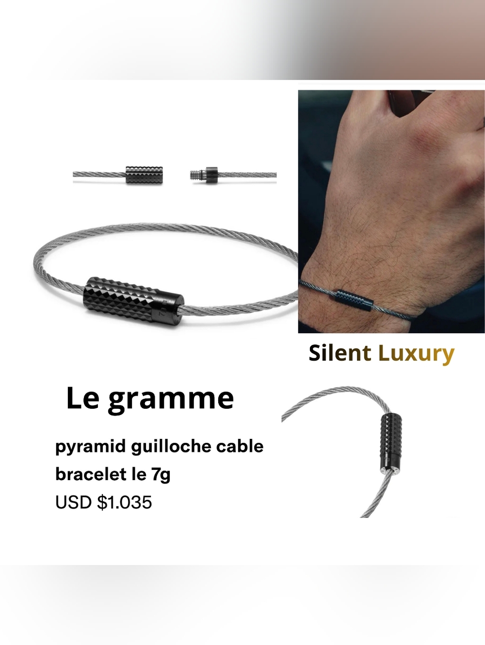 Pyramid Guilloche Cable Bracelet - Black. Not Original Pack. #011